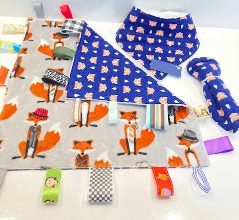 3 piece Tag Blanket, Bandana & Teether - Fox print