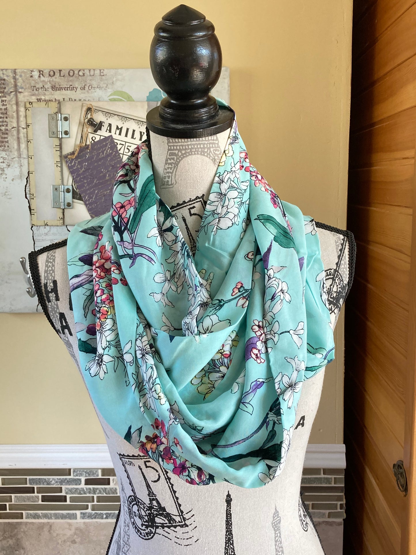 Blue Floral Rayon Scarf - Fashionelle Studio Handmade Scarves