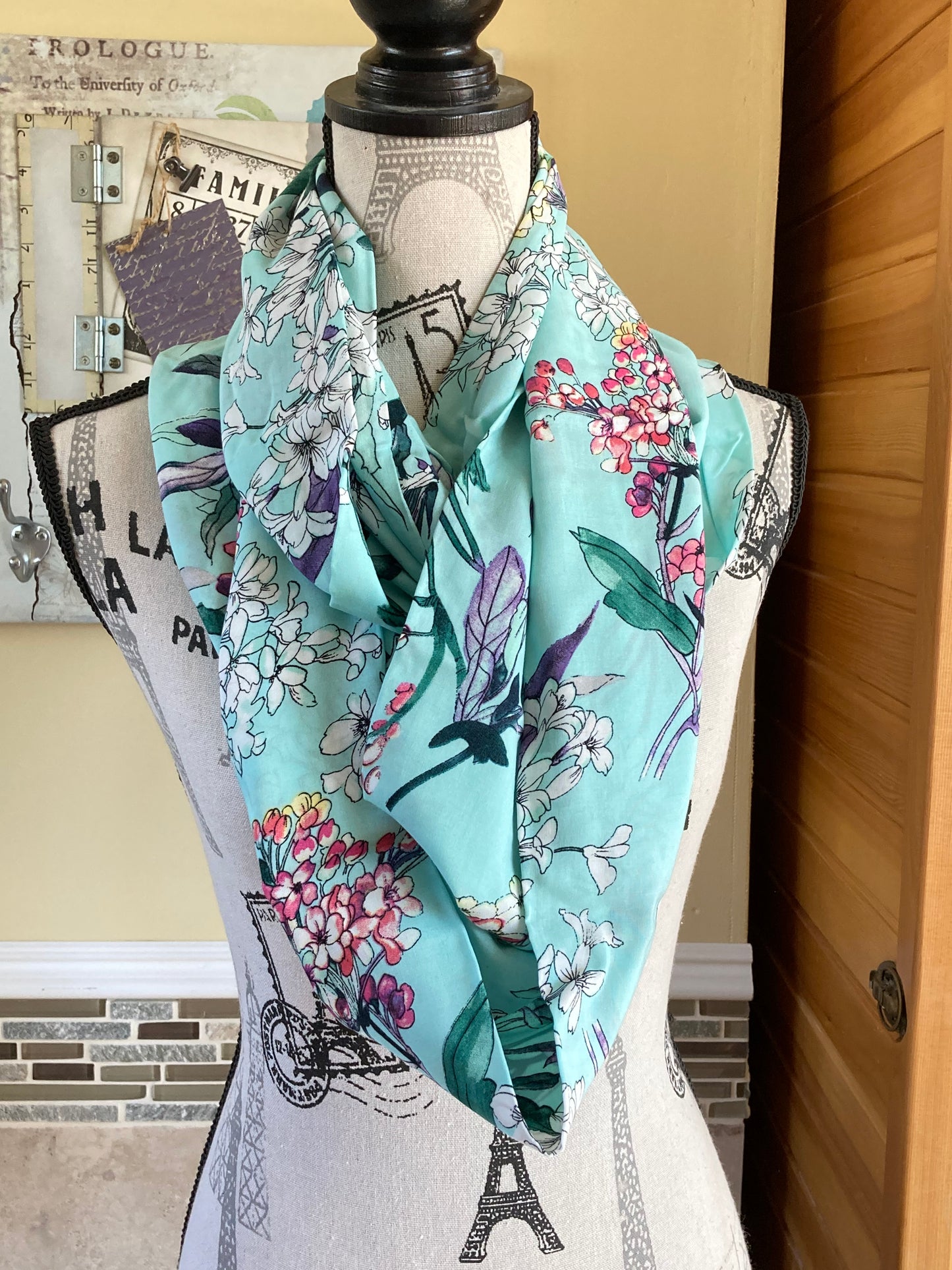 Blue Floral Rayon Scarf - Fashionelle Studio Handmade Scarves