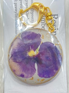 Purple Pansy Resin Keychain