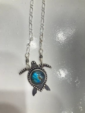 Labradorite Sea Turtle with Silver 18" Chain